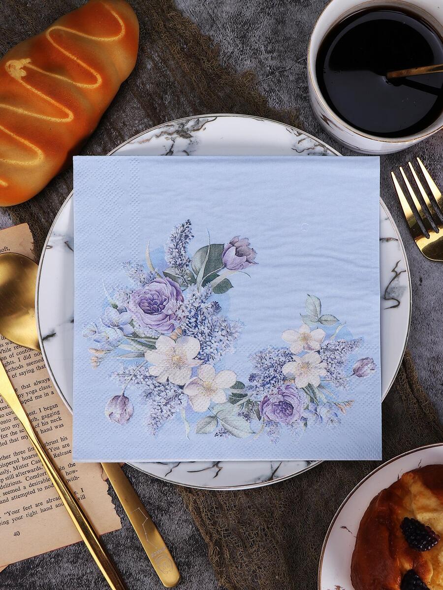 20入組紙質一次性餐巾紙，現代花卉印花家用一次性餐巾紙 - 彩色 - 查看 1