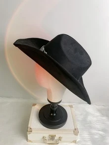 1pc Unisex Metal Flower Decor Cowboy Hat For Daily Life - Black - View 3