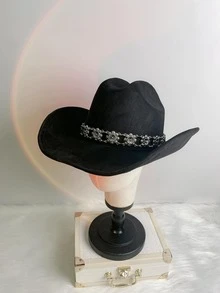 1pc Unisex Metal Flower Decor Cowboy Hat For Daily Life - Black - View 2