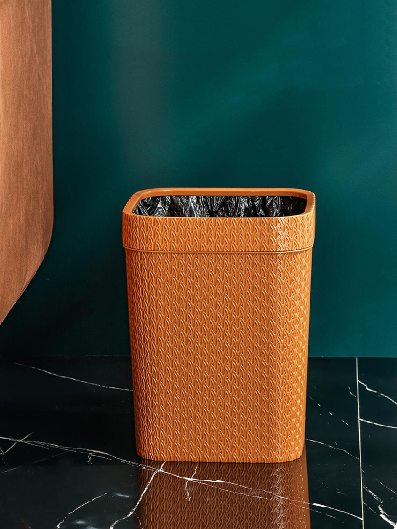 1入組塑料垃圾桶，家用簡約素色垃圾桶 - 橘色 - 查看 1