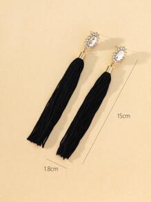 1pair Bohemian Zinc Alloy Rhinestone Decor Tassel Drop Earrings For Women For Party - Black - View 3