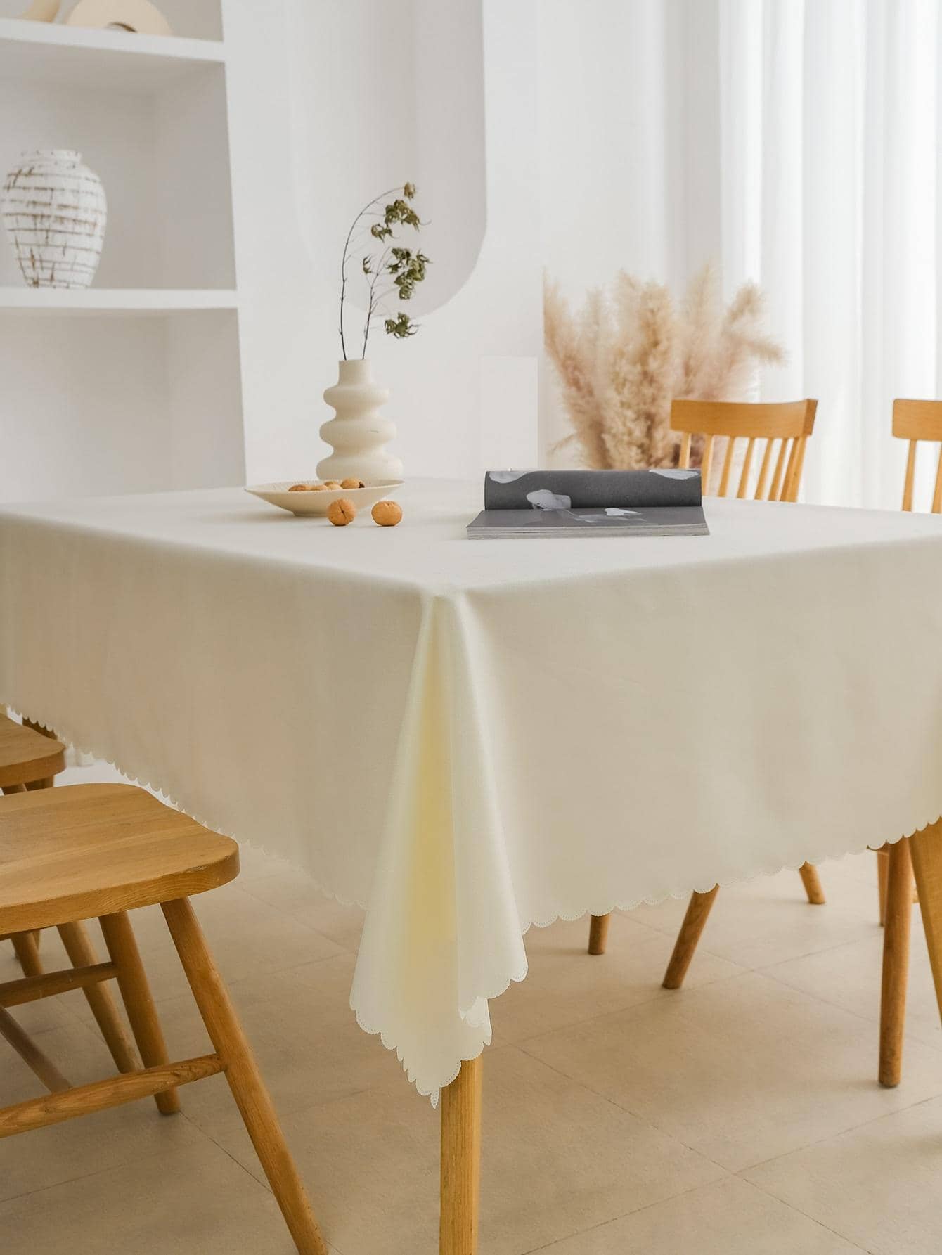 1入組素色極簡織物桌布 - 米色 - 查看 1