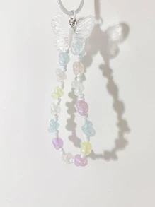 Butterfly & Faux Pearl Decor Beaded Keychain - Multicolor - View 1