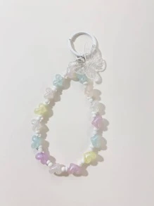 Butterfly & Faux Pearl Decor Beaded Keychain - Multicolor - View 6
