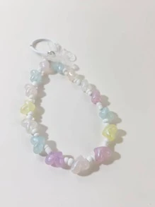 Butterfly & Faux Pearl Decor Beaded Keychain - Multicolor - View 3