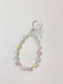 Butterfly & Faux Pearl Decor Beaded Keychain - Multicolor - View 5