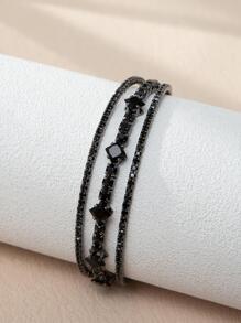 Rhinestone trang trí Cuff Bangle - màu đen - Xem 2