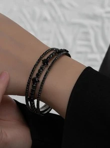 Rhinestone trang trí Cuff Bangle - màu đen - Xem 3