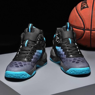 Sporty Breathable Men Sneakers, Two-Tone Knit Detail Fabric High-Top Running Shoes