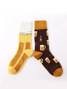 1pair Creative Personalized Jacquard Ab Printed Mid-Calf Socks - Multicolor - View 2