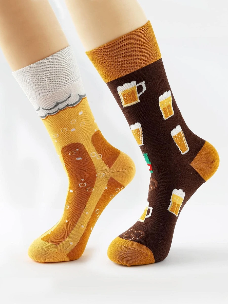 1pair Creative Personalized Jacquard Ab Printed Mid-Calf Socks - Multicolor - View 1