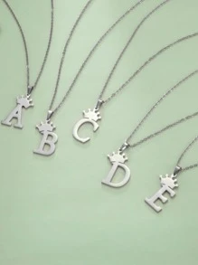字母吊墜項鍊 - 銀色 - 查看 2