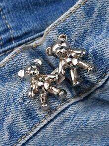 2 nút thiết kế hình gấu hoạt hình, nút quần có thể tháo rời bằng hợp kim kẽm sáng tạo màu bạc - Bạc - Xem 4