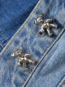 2 nút thiết kế hình gấu hoạt hình, nút quần có thể tháo rời bằng hợp kim kẽm sáng tạo màu bạc - Bạc - Xem 3