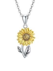 Sunflower Pendant Necklace - Silver - View 1