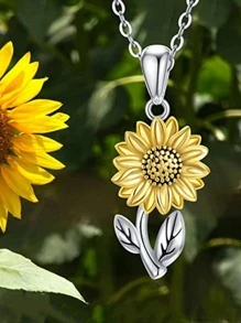 Sunflower Pendant Necklace - Silver - View 4