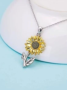 Sunflower Pendant Necklace - Silver - View 2