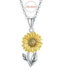 Sunflower Pendant Necklace - Silver - View 5