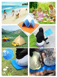 1pc Plain PE Picnic Mat - Blue - View 4