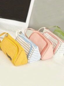 1 件纯色铅笔袋，现代字母贴片装饰多层文具袋，适用于初中高中大学学校和办公室，铅笔盒，铅笔袋，书包 - 寶藍色 - 查看 3