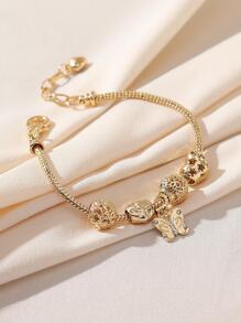 1入組時尚水鑽裝飾蝴蝶墜飾手環適合女士日常裝飾 - 金色 - 查看 3