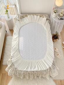 3pcs Flower Pattern Sheet Set Without Filler, 1pc Bed Skirt & 2pcs Pillowcase, Fabric Bed Sheet Set For Bedroom - Beige - View 2