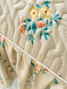 3pcs Flower Pattern Sheet Set Without Filler, 1pc Bed Skirt & 2pcs Pillowcase, Fabric Bed Sheet Set For Bedroom - Beige - View 4