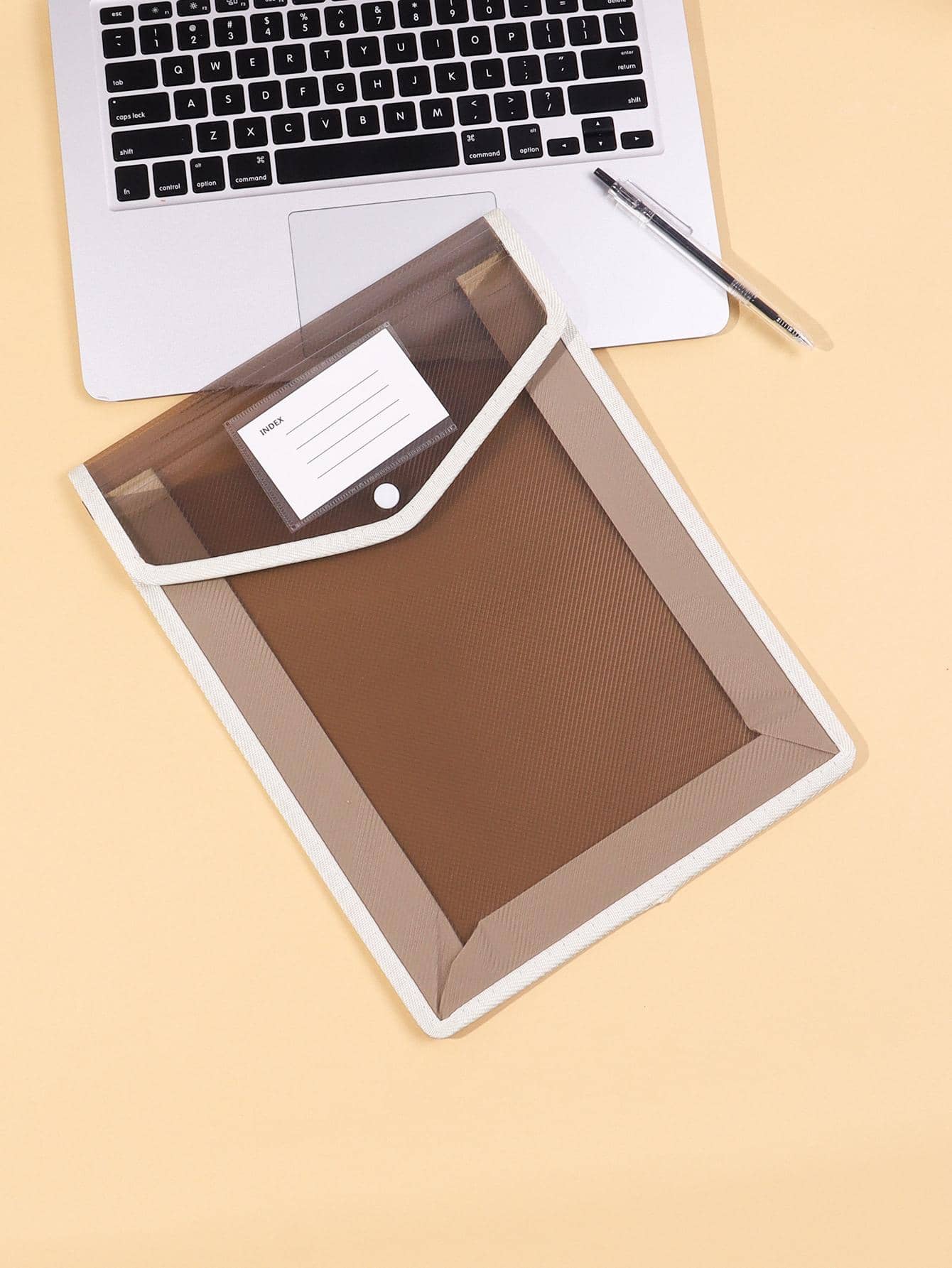 1pc Vertical A4 Size Thick Waterproof Document Bag With Transparent Button For File, Folder And Other Stationery - Grey - View 1