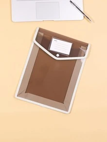 1pc Vertical A4 Size Thick Waterproof Document Bag With Transparent Button For File, Folder And Other Stationery - Grey - View 3