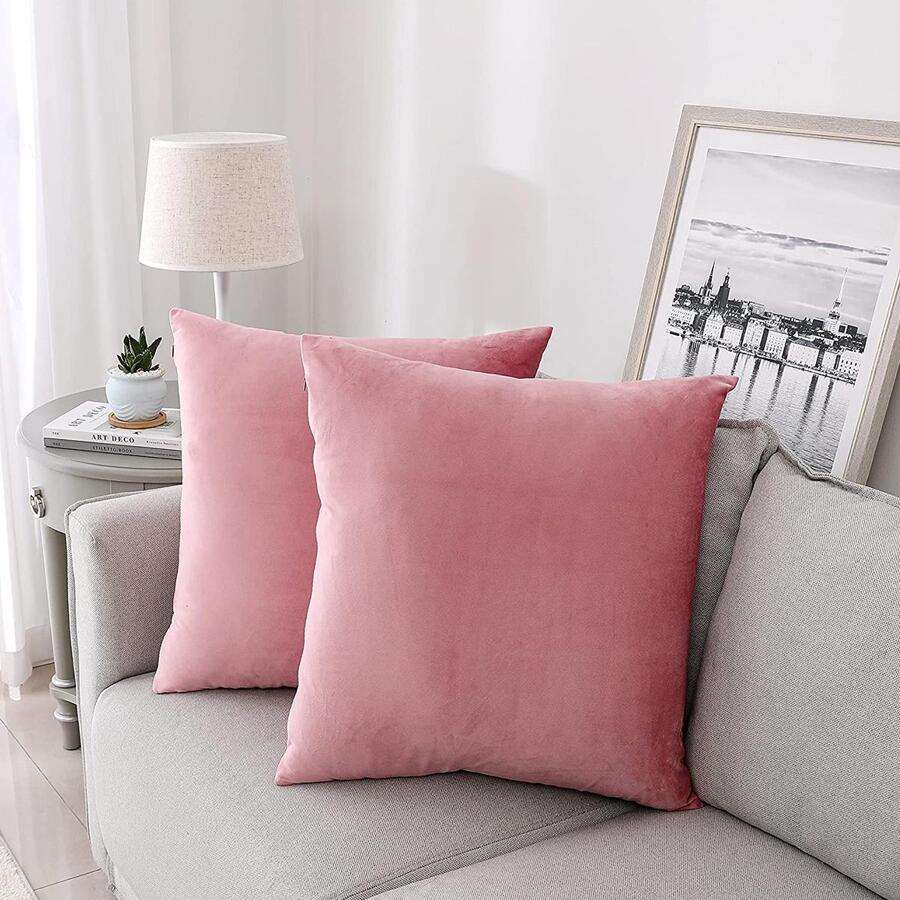 1pc Solid Cushion Cover Without Filler - Baby Pink - View 1