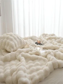 1pc Solid Fuzzy Blanket, Simple White Plush Blanket For Bed - White - View 9