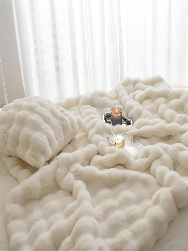 1pc Solid Fuzzy Blanket, Simple White Plush Blanket For Bed SHEIN UK