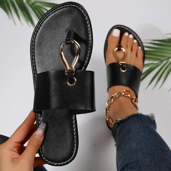Women Metal Decor Thong Sandals, Fashion Sandals