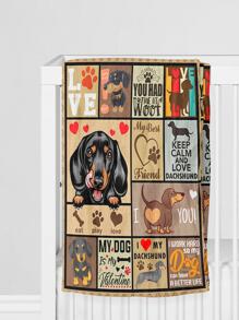 1pc Dog & Slogan Graphic Blanket, Knitted Fabric Soft & Warm Blanket For Living Room & Bedroom, Home Decor - Multicolor - View 4