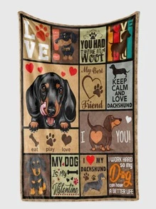 1pc Dog & Slogan Graphic Blanket, Knitted Fabric Soft & Warm Blanket For Living Room & Bedroom, Home Decor - Multicolor - View 3