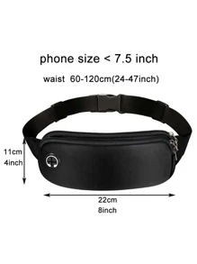 1pc Earphone Hole Detail Waterproof Running Waist Bag - Black - View 10