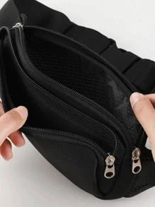 1pc Earphone Hole Detail Waterproof Running Waist Bag - Black - View 7