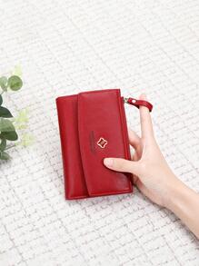 PFY PERFECT FOR YOU 新款女士PU皮革皮夾按扣PU皮革皮夾帶卡卡槽和拉鍊口袋 - 紅色 - 查看 4