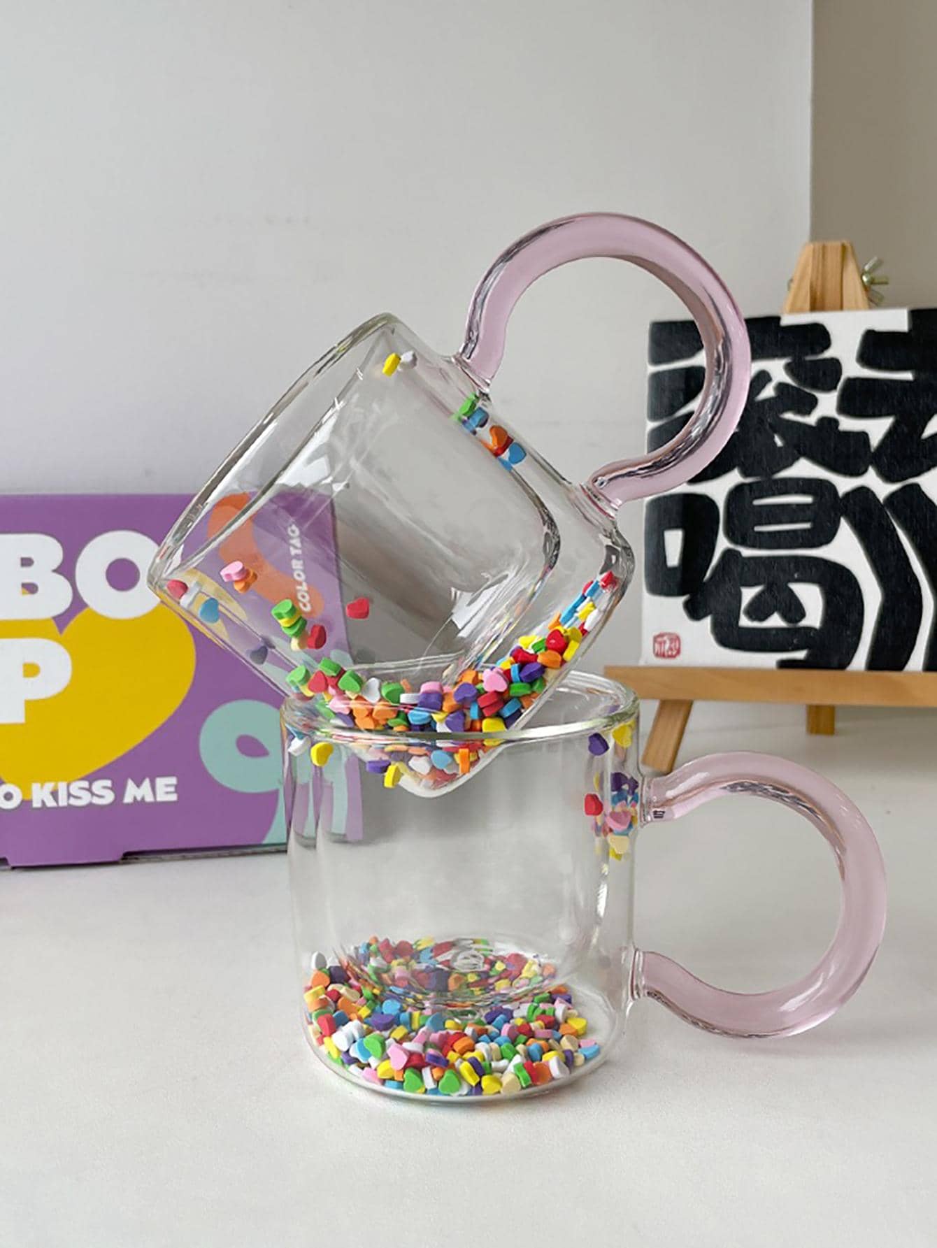 1pc Clear Heart Detail Glass Mug - Multicolor - View 1