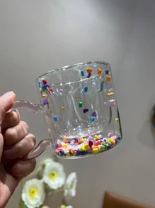 1pc Clear Heart Detail Glass Mug - Multicolor - View 3