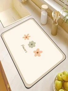 1pc Floral & Letter Graphic Dish Drying Mat, Cute Polyester Dish Drainer Mat For Kitchen - Multicolor - View 2