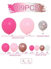109pcs Hot Pink Balloon Confetti Balloon Micellar Set, Festive Birthday Party Background Decoration Little Pink Balloon Set, Wedding Decoration Room Decor Wall Decor Balloon, Party Favor Party Decorative Balloon Arch Kit, Babe Shower Party Decor Balloon - Pink - View 3