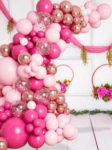 109pcs Hot Pink Balloon Confetti Balloon Micellar Set, Festive Birthday Party Background Decoration Little Pink Balloon Set, Wedding Decoration Room Decor Wall Decor Balloon, Party Favor Party Decorative Balloon Arch Kit, Babe Shower Party Decor Balloon - Pink - View 4