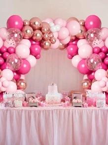 109pcs Hot Pink Balloon Confetti Balloon Micellar Set, Festive Birthday Party Background Decoration Little Pink Balloon Set, Wedding Decoration Room Decor Wall Decor Balloon, Party Favor Party Decorative Balloon Arch Kit, Babe Shower Party Decor Balloon - Pink - View 2