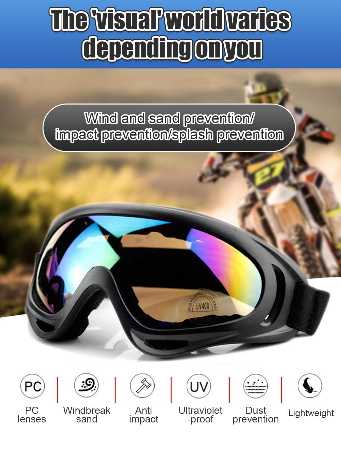 Outdoor Riding X400 Glasses Ski Goggles Cycling Motorcycle Sports Windproof Goggles Glasses - Multicolor - View 1