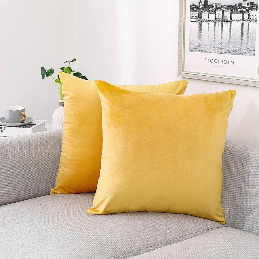 1 pieza Funda de cojín sin relleno unicolor - Amarillo - Ver 1