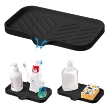 1pc Silicone Faucet Sink Splash Guard, Modern Letter Graphic Quick Drying Water Catcher Mat For Kitchen - Black - View 1