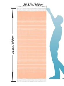 1pc Striped Pattern Tassel Decor Beach Towel - Orange - View 4