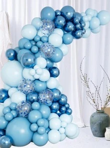 107pcs Party Blue Confetti Balloon Glue Chain & 2pcs Balloon Accessory, Perfect Decoration Light Blue Theme Birthday Holiday Event Party Room Wall Background, Wedding Decoration Room Decor Wall Decor Balloon, Party Favor Party Decorative Balloon Arch Kit, Babe Shower Party Decor Balloon Back To School Valentine Day - Blue - View 3