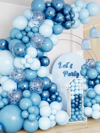 107pcs Party Blue Confetti Balloon Glue Chain & 2pcs Balloon Accessory, Perfect Decoration Light Blue Theme Birthday Holiday Event Party Room Wall Background, Wedding Decoration Room Decor Wall Decor Balloon, Party Favor Party Decorative Balloon Arch Kit, Babe Shower Party Decor Balloon Back To School Valentine Day